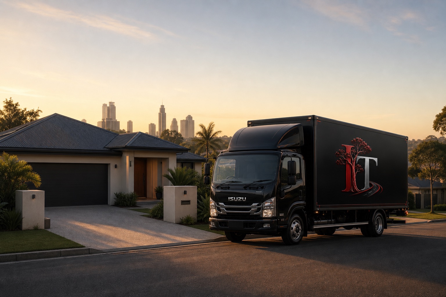 Concept image of an Ironbark removal truck outside a Brisbane home